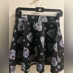 Black Cosmic Heart Print Skater Skirt